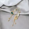 Brincos Longos com Franjas Agulha de Prata em Estilo Coreano com Cristais Azuis, Flores Brancas Geométricas, Brincos de Temperamento Luxuosos e Elegantes