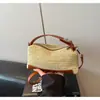 Bolso Cruzado Nuevo Sencillo de un Solo Hombro, Bolso de Paja Versátil Retro, Diseño de Bloques de Color de Moda Nicho, Bolso Tejido Arcoíris