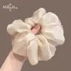 Goma de pelo scrunchie blanca hueso con borde de cristal de lujo ligero para mujer, Goma para el pelo de tela de alta gama para coleta baja, Diadema duradera