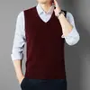 Chaleco de lana pura para hombre para otoño e invierno, cuello en V, sin mangas, adecuado para papás, talla grande, chaleco de punto, chaleco de lana