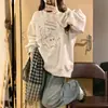 Moletom branco-cinza para mulheres, novo outono e inverno de 2026, gola redonda, sem capuz, para pessoas petit, estilo americano, roupa de manga comprida, moderno