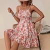 Vestido feminino com estampa floral e ombro de fora, primavera e verão 2025, estação independente da Amazon, europeia e americana, transfronteiriça
