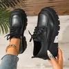 Zapatos de charol para mujer de estilo nuevo europeo y americano, con cordones, suela gruesa, tacón grueso, estilo británico retro, zapatos de plataforma, transfronterizos, talla grande, zapatos pequeños de cuero