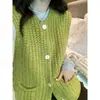 Chaleco de punto grueso versátil estilo retro coreano de principios de otoño, chaqueta de punto sin mangas de un solo pecho para mujer