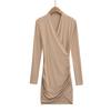 5010-25 Primavera Novo Estilo Americano Estilo Puro Luxo Sexy Transpassado Decote V Profundo Manga Longa Justo ao Quadril Vestido Saia Curta