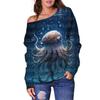 Amazon Suéter 3D estampado de pulpo araña alpaca Europeo y Americano nuevo top suéter de hombros descubiertos para mujer camiseta interior para mujer Mujer