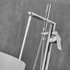 Bañera de piso de cobre grifo de agua fría y caliente lavabo de pedestal de barril de madera lado de baño cabezal de ducha independiente traje