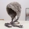 2025 Nueva Moda Lana Tejida Piel de Conejo Cómodo Cálido Sombrero Color Puro Simple Versátil Que Muestra la Cara Protección para las Orejas Pequeño Sombrero