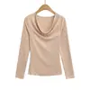 2564-25 Nuevo Estilo de Invierno Estilo Europeo y Americano Sexy Cuello de Pura Pasión Manga Larga Plisado Delgado Camiseta Interior Superior Camiseta
