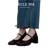 Couro de Ovelha~Sapatos Femininos Estilo Francês com Salto Grosso, Novo Modelo 2025, Adequado para Saias, Saltos Altos, Sapatos Mary Jane Vintage, Versátil