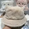 Sombrero de Pescador de Felpa Dulce Estilo Japonés para Gatos para Niñas, Cálido para Otoño e Invierno con Protección para Orejas, Sombrero de Cubo Esponjoso para Adelgazar la Cara