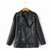 Directo de fábrica transfronterizo: Colección de otoño para mujer, elegante chaqueta estilo motociclista con cuello alto y cremallera, chaqueta de piel sintética de longitud media
