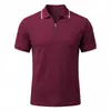 Jacquard de Alta Qualidade Europeu Texturizado Cor de Verão Masculino Bloco de Cores Solto Casual Gola Lapela Zíper POLO Manga Curta Atacado