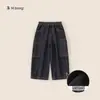 Pantalones Cargo de Mezclilla Suave Bangxuan Ropa Infantil Pantalones Rectos Sueltos de Bloques de Color para Niñas Niños Pantalones Largos Jeans Infantiles