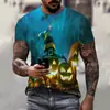 Fábrica de comercio exterior nuevo transfronterizo Halloween 3D digital talla grande tendencia de impresión de camisetas hombre manga corta hombre