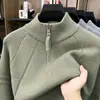 Suéter masculino com zíper parcial para comércio exterior transfronteiriço, nova coleção outono/inverno 2026, estilo "old money", espessado e quente, suéter de tricô masculino