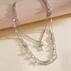 Conjunto Europeo y Americano de Tres Piezas de Collares Cruzados con Perlas y Incrustaciones de Diamantes, Cadena para Clavícula de Moda Personalizada de Nicho Transfronterizo para Mujeres