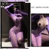 Fin de Temporada "Sucubo Morado" Sexy Escote Profundo Estampado de Leopardo Transparente Body de Malla Dos Usos Lencería Sexy para Mujer W04