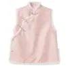 Moda Outono Novo Estilo Chinês Design de Costura com Pele Colete Novo Estilo Chinês Fivela Rosa Colete de Algodão para Mulheres Nx016
