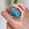 Anel simples e versátil da série prata, anel geométrico de dedo indicador com borla de lava, anel aberto personalizado para meninas e casais, moderno para homens