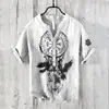 Roupas Masculinas Transfronteiriças Amazon 25 Camisas Henley de Manga Curta Europeias e Americanas Série Halloween Estampada Henley Casual com 7 Botões