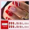 Rojo y Blanco Rayas Copo de Nieve Brillante Uña Postiza Parche Atmósfera Festiva Europea y Americana Jelly Gel Uñas Postizas Arte de Uñas