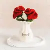 Plantas de tulipán en maceta tejidas a ganchillo hechas a mano transfronterizas, jarrones tejidos con hilo, decoraciones de escritorio de rosa artificial