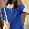 Camiseta de punto de algodón 100% para mujer de manga corta, estilo nuevo de verano 2026, borde enrollado, cuello redondo, holgada, fina