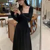 Vestido Cuadrado de Punto para Mujer, Estilo Francés, Ajustado, Manga Larga, Otoño e Invierno, Directo de Fábrica, Transfronterizo