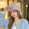 Gorro de punto estilo coreano de mezcla de lana inspirado en la dopamina con un lazo, un gorro de invierno cálido y protector para las orejas para mujer, adecuado para estudiantes