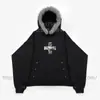 Y2K Ropa exterior de comercio exterior europeo y americano de manga larga con cuello de pelo, jersey con estampado de cruz, sudadera con capucha perforada, corte holgado