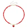 Collar de acero inoxidable con cuentas de cristal, estilo europeo y americano, con diseño de amor, de cobre y circonitas, hecho a mano, de lujo y ligero.