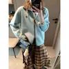 Cardigan Tricot Casual Slimming Mochie Estilo Coreano Cor Blocada Versátil Gola Lapela Zíper Duplo MQ1902