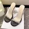 Sandalias Transparentes de Pedrería de Tacón Grueso Estilo Chanel Zapatillas Elegantes de Tacón Alto Estilo Hada Ropa Exterior para Mujer Otoño 2024 Nuevo