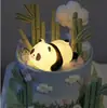 Luz Noturna com Boneco Panda de Desenho Animado em Vinil, Posição Deitado e Sentado, Presente de Feriado para Crianças, Enfeites de Decoração de Bolo