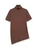 Para Comércio Exterior Transfronteiriço Europeu e Americano Roupas Femininas Aliexpress Mais Vendidas Verão Retrô Versátil Três Cores Gola Alta Manga Curta Malha Top