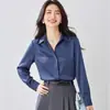 Nova Camisa Primavera e Outono 2026 Feminina Simples para o Trabalho Temperamento Camisa Retrô Estilo Hong Kong Manga Longa Top de Cetim