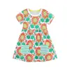 Vestido de manga corta para niña, estilo europeo y americano, estampado, cuello redondo, falda infantil, tejido de algodón, moda infantil.