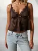 Comercio Exterior Transfronterizo Europeo y Americano Venta Caliente Sexy Escote en V Encaje Patchwork Camisola Color Sólido Sin Mangas Top Ropa de Mujer Al por Mayor