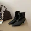 Botines de tacón alto para mujer, estilo mismo que Grape Mom, altura 6 cm, botines tobilleros minimalistas de punta cuadrada francesa, tacón de aguja fino