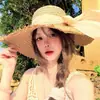 Sombrero de paja con ala ancha y tiras para mujer, estilo coreano, transpirable, para verano, playa, vacaciones, pescador