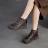 Jiezu 2025 Inverno Novo Botas Curtas de Couro Genuíno Camada Superior Tricotadas à Mão Estilo Retrô Versáteis de Solado Grosso Confortáveis para o Dia a Dia Calçados Femininos