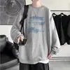 Camiseta de Manga Longa Primavera e Outono Novo Estilo Coreano Masculino Nuvens Estilo Fresco Par Casal Tamanho Grande Gola Redonda Solta Camisa Base Top