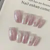 Ling Luo Original Morado claro dulce y suave con lunares brillantes de estrella ojos de gato iluminadores uñas postizas hechas a mano al por mayor