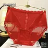 Ropa Interior Femenina de Encaje Rojo Grande Sexy Negra Sin Costuras de Cintura Media Algodón Puro en la Entrepierna Transpirable Ropa Interior Roja del Año del Zodiaco para Mujeres