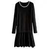 Vestido de Tricô Estilo Francês Inspirado em Chanel, Novo Design de Moda Outono, Vestido Base Patchwork, Saia Curta Plissada Vintage