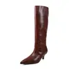 Botas de Caballero de Cuero Genuino Botas Altas para Mujer Otoño e Invierno Nuevas de Cuero Genuino Punta Puntiaguda Tacón de Aguja Tacón Medio Botas hasta la Rodilla Botas Rectas para Mujer