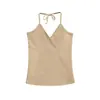 Top regata feminino estilo girl poderosa com decote em V profundo e gola cruzada, novo para o verão, cintura alta, caimento justo, top interno curto versátil