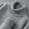 Suéteres de lana para hombre al por mayor, suéteres de punto de cuello alto, de manga larga, cálidos, otoño e invierno, color liso, suéteres casuales, camisetas básicas de cachemira