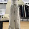 Calça jeans bege estilo americano para trabalho feminino, nova coleção outono 2026, cintura alta, modelagem solta, perna reta, perna larga, calça casual